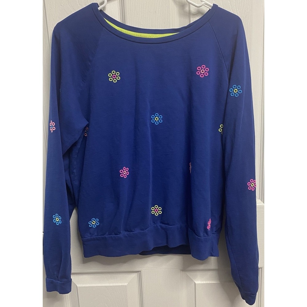 Lilly Pulitzer Women Landyn Embroidered Floral Sweatshirt Royal Blue Cotton L‎